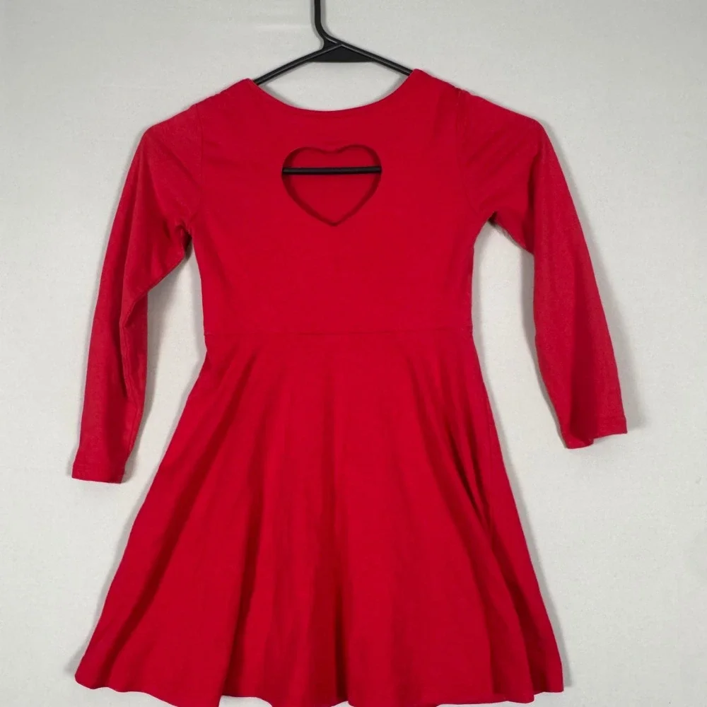 Children's Place Skater Dress Kids 5/6 Red New Heart Cutout Back Long Sleeve
